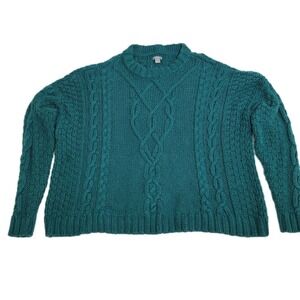 Aerie Emerald Green Oversized All‎ Over Cable Knit Sweater Cotton Blend Size S